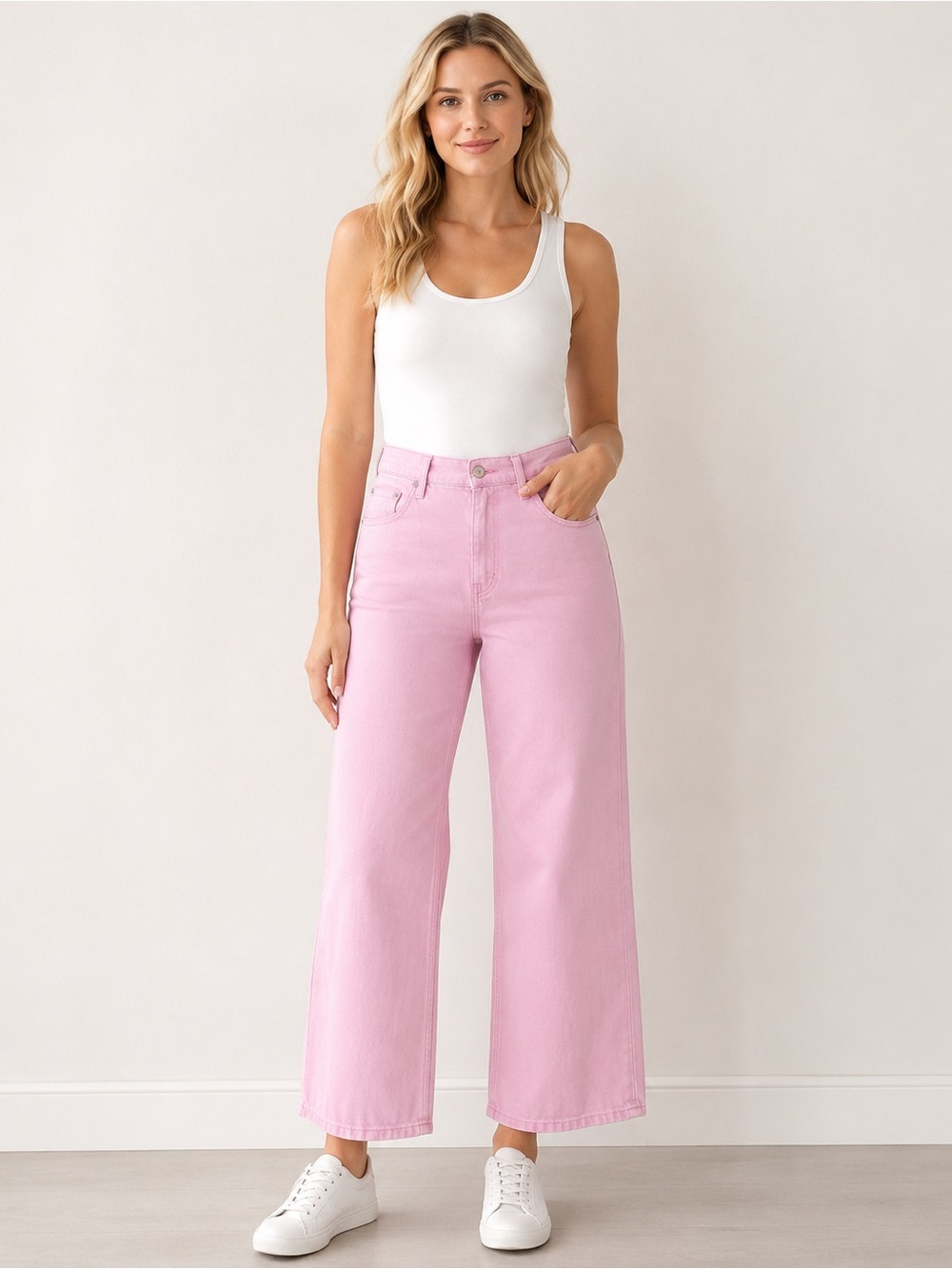 Old Navy Pink Wide Leg Jeans Women’s Size 16 Extra High Rise Soft Pink Denim